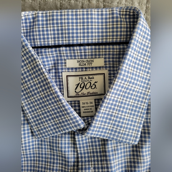 jos a bank Dress shirt long sleeve 16.5 34 Blue Plaid - Picture 3 of 3